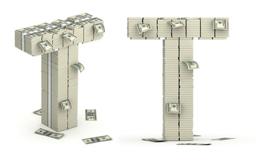 Letter T, alphabet from dollars paks