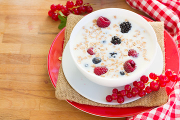 Plate of  oat flakes with berries