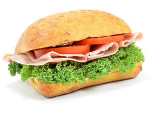 Isolated ham and tomato roll