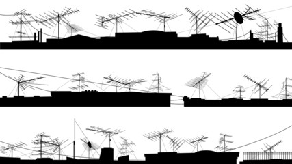 Set of silhouettes of roof with antennas. © vertyr
