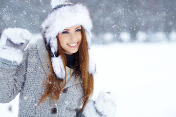 Young woman winter portrait. Shallow dof.