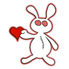 Scary rabbit holding a heart