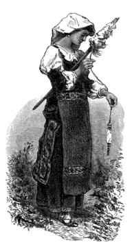 Traditional Italian Peasant Girl - 19th Century