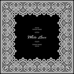 White lace frame on black background