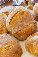 Fresh baked round breads.