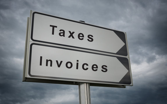 Taxes Invoices conceptual road sign.