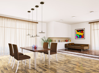 Interior of modern living room 3d render