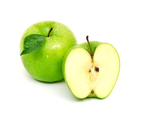 Green apple fruits isolated on white background