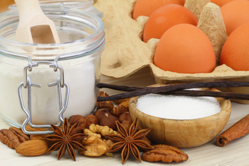 Selection of baking ingredients