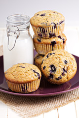 Healthy blueberry banana muffins with milk