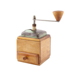Old wooden coffee grinder with clipping path