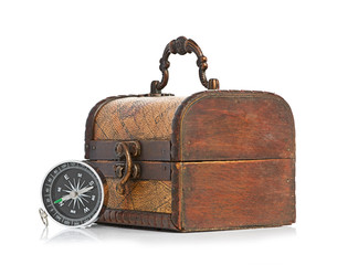 chest and compass isolated on white background