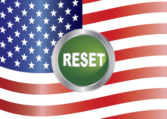 Government Shutdown Reset Button with US Flag Illustration