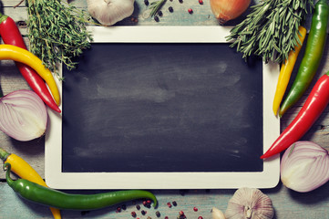 Slate board with fresh vegetables