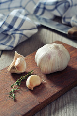 Fresh garlic on cutting board