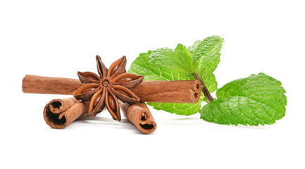 Sticks of cinnamon with mint and anise
