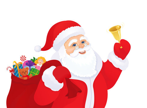 santa claus with gifts and bell clip art preview
