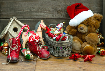 nostalgic christmas decoration with antique toys