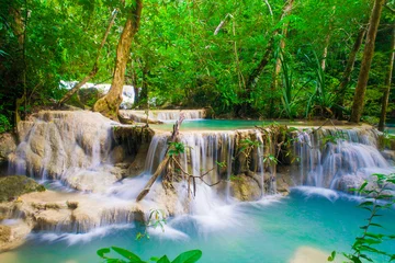 Wandcirkels aluminium Deep forest Waterfall in Kanchanaburi, Thailand © themorningglory