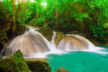 Waterfall at Erawan waterfall National Park Kanjanaburi Thailand