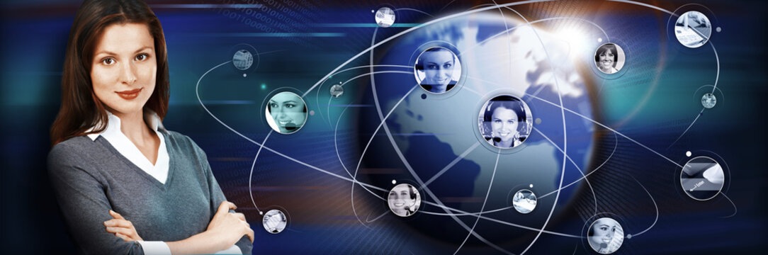 Business woman over technology background.