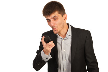 Nervous man with phone mobile