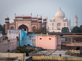 The Taj Mahal Seen from a Rooftop in Agra, India