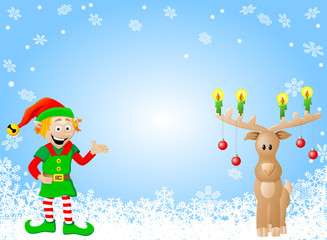christmas card with elf and reindeer