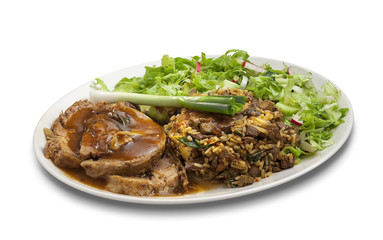 Beef with rice and salad