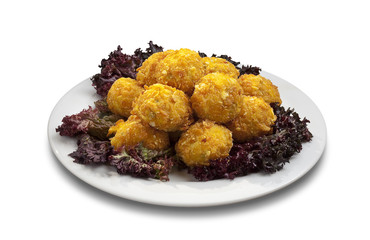 Cheese balls with curly cabbage