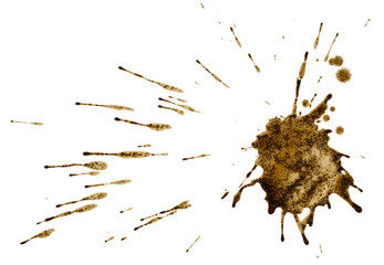 Coffee or mud splat isolated on white. Clipping path.