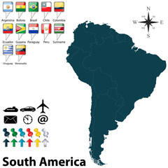 Obraz premium Political map of South America