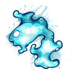 Gold fish made of water splashes