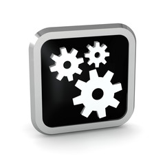 black icon with gears on white background