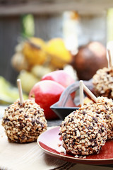 Chocolate Chip Carmel Apples Outdoors