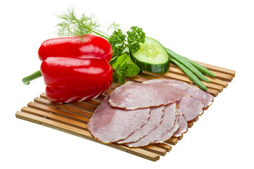Ripe fresh ham with vegetables