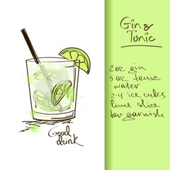 Illustration with Gin and Tonic cocktail
