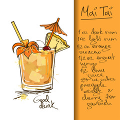 Illustration with Mai Tai cocktail