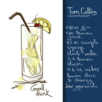 Illustration with Tom Collins cocktail