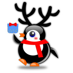 Reindeer Costumed Penguin With Gift
