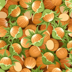 Seamless background with hazelnuts. Vector illustration.