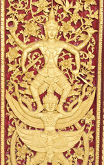 Carved wood temple door, Art temple in Thailand