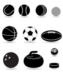 set icons sport balls black silhouette vector illustration