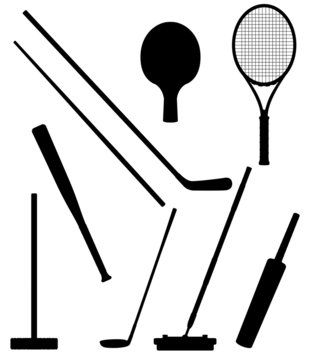 bits and stick to sports black silhouette vector illustration