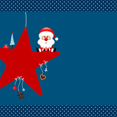 Santa Glasses On Red Star & Symbols Blue Dots