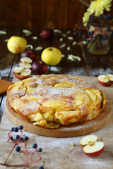 pie with slices of apple and quince