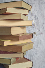 stack of vintage books, close up, free copyspace