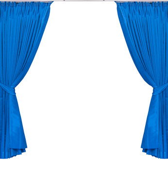 blue curtains on white background