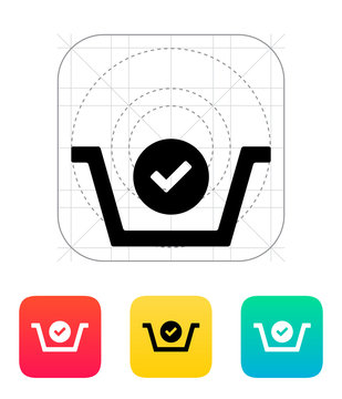 Shopping basket check icon.
