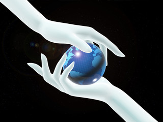 planet earth holded by hands - space universe background